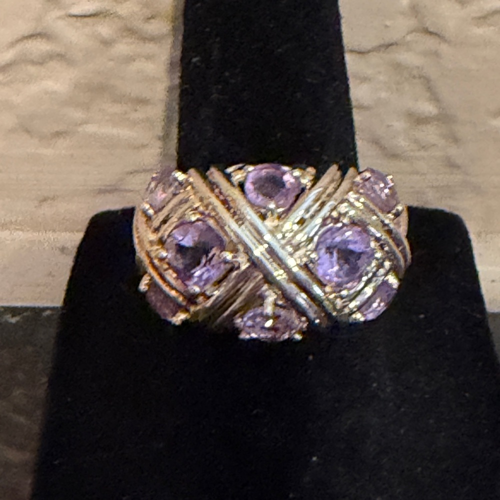 Sterling Silver Faceted Light Amethyst Dome Ring Interwoven Band Size 6.25